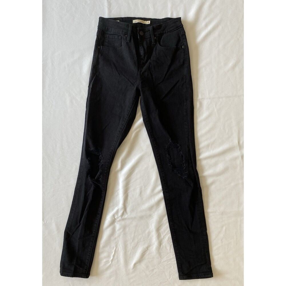 Levi's Women's Black 721 High Rise Skinny Jeans Distressed Size 25